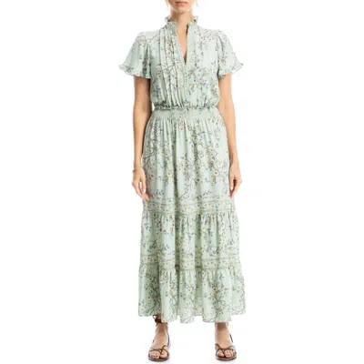 Max Studio Smocked Flutter Sleeve Maxi Dress In Celadon Crane Blossom