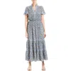 Max Studio Smocked Flutter Sleeve Maxi Dress In Crm/bl Brry Bshls