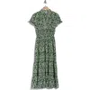 Max Studio Smocked Flutter Sleeve Maxi Dress In Dark Green Floral