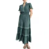 Max Studio Smocked Flutter Sleeve Maxi Dress In Green
