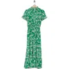 Max Studio Smocked Flutter Sleeve Maxi Dress In Green/ivory Silhouette Vine
