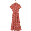 Max Studio Smocked Flutter Sleeve Maxi Dress In Red Rosette Toile