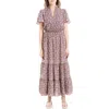 Max Studio Smocked Flutter Sleeve Maxi Dress In Black Floral