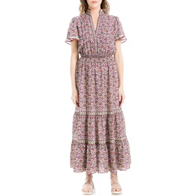 Max Studio Smocked Flutter Sleeve Maxi Dress In Wine