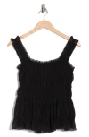 Max Studio Smocked Georgette Tank In Black