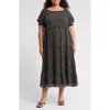 Max Studio Smocked Short Sleeve Tiered Maxi Dress In Black