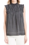 Max Studio Smocked Sleeveless Top In Black/ivory