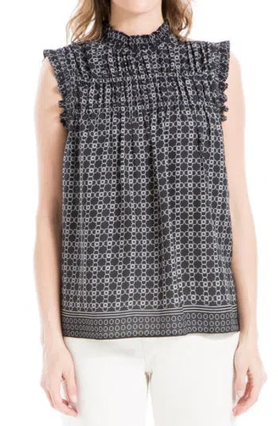 Max Studio Smocked Sleeveless Top In Black/ivory