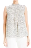 Max Studio Smocked Sleeveless Top In Ivory/black Random Dot