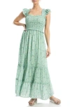 Max Studio Smocked Tiered Maxi Dress In Soft Green Multi