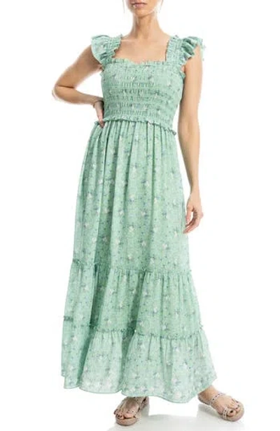 Max Studio Smocked Tiered Maxi Dress In Soft Green Multi