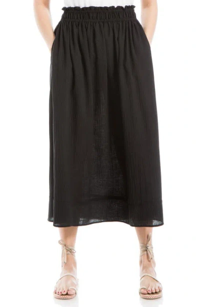 Max Studio Smocked Waist Gauze Midi Skirt In Black
