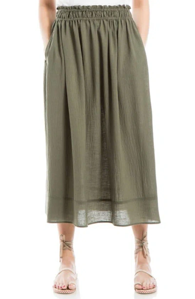 Max Studio Smocked Waist Gauze Midi Skirt In Olive