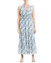 Max Studio Floral Sleeveless Tiered Maxi Dress In Blue