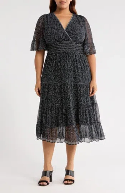 Max Studio Smocked Waist Mesh Dress In Gold