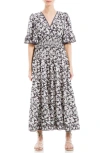 Max Studio Smocked Waist Midi Dress In Black/ Ivory