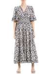 Max Studio Smocked Waist Midi Dress In Black/ivory