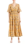 Max Studio Smocked Waist Midi Dress In Gold Blossoms