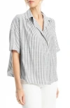Max Studio Split Neck Collar Short Sleeve Top In Multi