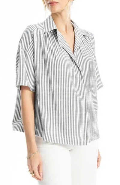 Max Studio Split Neck Collar Short Sleeve Top
