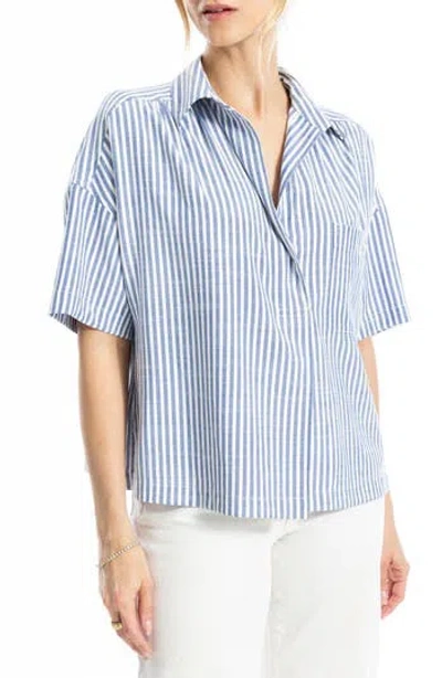 Max Studio Split Neck Collar Short Sleeve Top