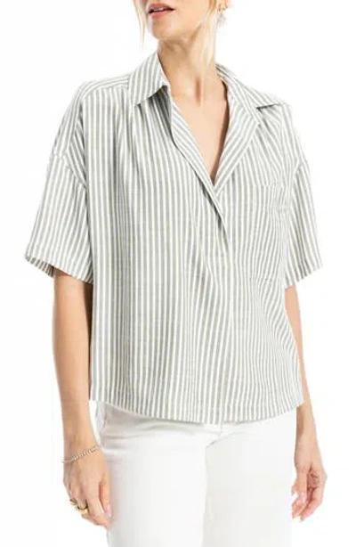 Max Studio Split Neck Collar Short Sleeve Top