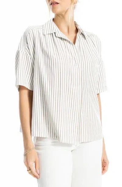 Max Studio Split Neck Collar Short Sleeve Top In Multi