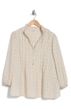 Max Studio Split Neck Long Sleeve Top In Natural Cotton Floral