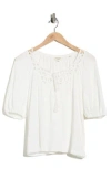 Max Studio Split Neck Puff Sleeve Top In White