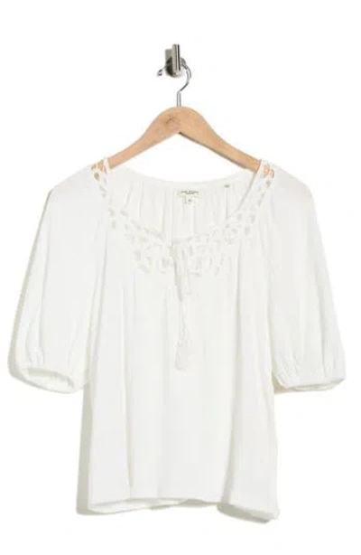 Max Studio Split Neck Puff Sleeve Top In White