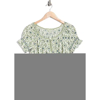 Max Studio Split Neck Ruffle Sleeve Top In Multi