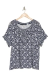 Max Studio Split Neck Top In Navy/cream Print