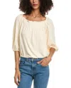 Max Studio Crinkled Balloon Sleeve Bubble Hem Top In Yellow