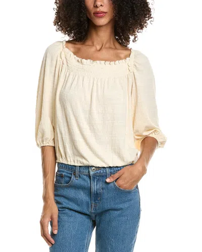 Max Studio Square Neck Bubble Bottom Top In White