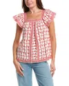Max Studio Square Neck Flutter Sleeve Blouse In Red