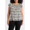 Max Studio Square Neck Flutter Sleeve Top In Multi