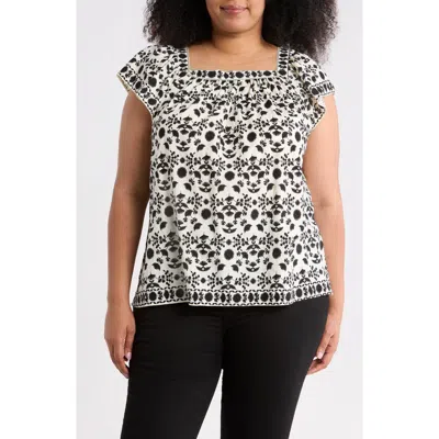 Max Studio Square Neck Flutter Sleeve Top In Multi