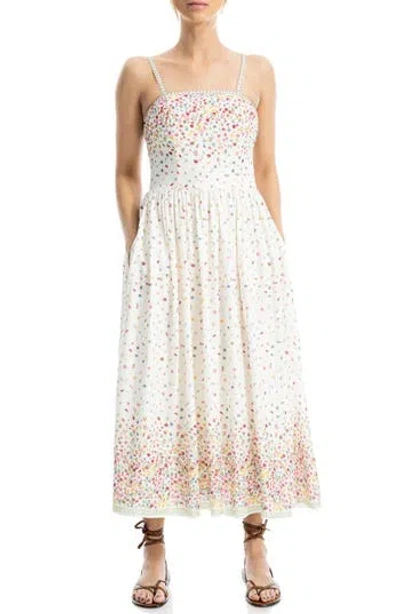 Max Studio Square Neck Midi Dress In White