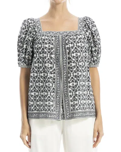 Max Studio Square Neck Puff Sleeve Blouse In Black