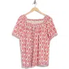 Max Studio Square Neck Puff Sleeve Cotton Blend Top