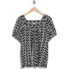 Max Studio Square Neck Puff Sleeve Cotton Blend Top