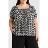 Max Studio Square Neck Puff Sleeve Cotton Blend Top