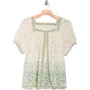 Max Studio Square Neck Puff Sleeve Cotton Blend Top In Multi