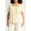 Max Studio Square Neck Puff Sleeve Cotton Blend Top In Cream/yellow Prty Ltl Wreath