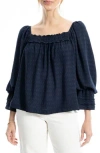 Max Studio Square Neck Three-quarter Sleeve Top In Navy