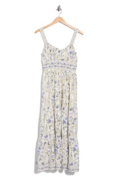 Max Studio Strappy Tiered Maxi Dress In Cream/ Blue Faded