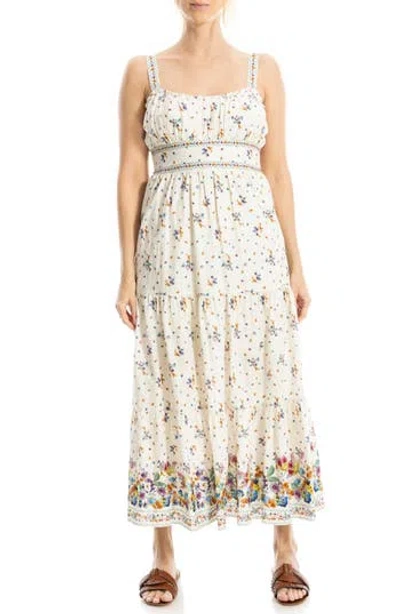 Max Studio Strappy Tiered Maxi Dress In Cream/ Purple Blush