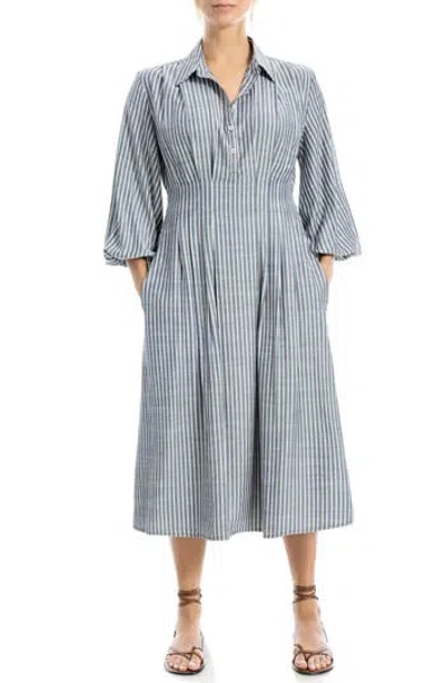 Max Studio Stripe Balloon Sleeve Shirtdress In Blue