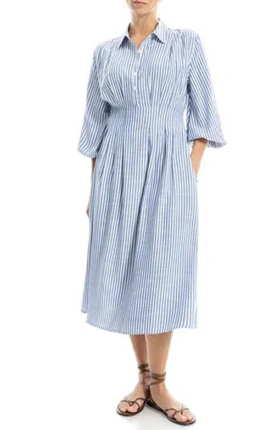 Max Studio Stripe Balloon Sleeve Shirtdress In Blue