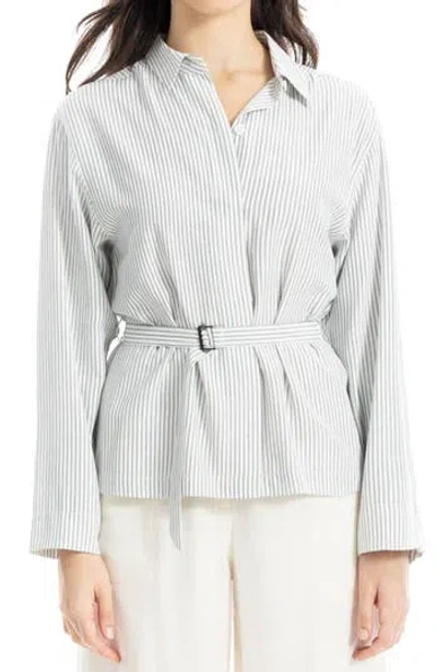 Max Studio Stripe Belted Button-up Shirt In Multi